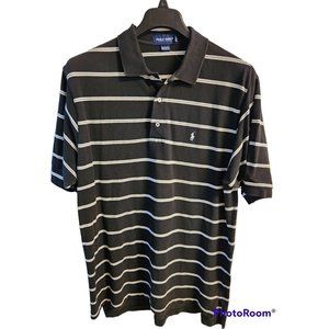 Men's Polo Golf Short Sleeve Shirt Size XL Black White Stripes 100% Cotton EUC
